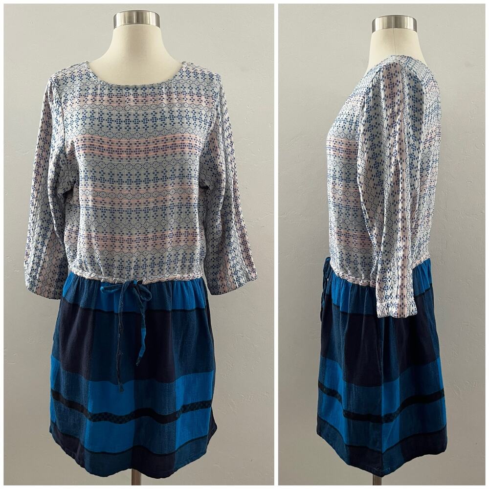 Ace & Jig Plaid Mini Dress Medium Blue Pockets Mixed Media Artsy Lagenlook
